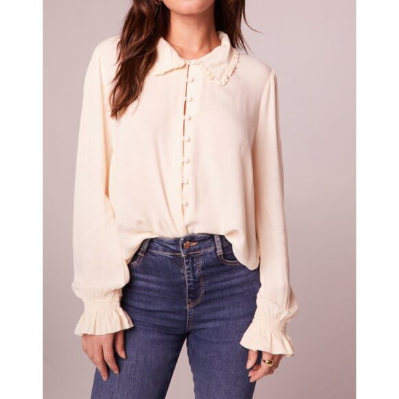 Band of the Free NWT Denise Cream Ruffle Collar Top Sz Small Cream BOG Collec - Picture 8 of 14